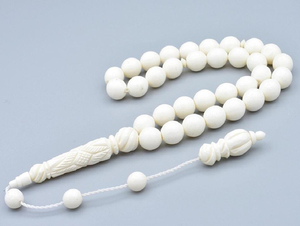 Tasbih de prière islamique de haute qualité en os de buffle, 100 perles, forme naturelle, éco-responsable, fait main, Subha musulmane de collection - Product Image 1