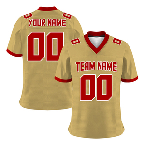 Camiseta de Fútbol Americano Dorada para Hombre, Cuello en V, Manga Corta, Malla Transpirable, 100% Poliéster, Nombre y Número Personalizados, Nombre del Equipo, Deportes - Product Image 1