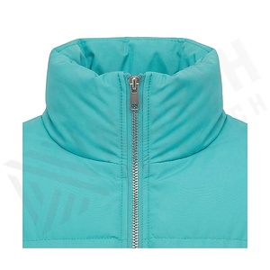 Turquoise Quilted Jacket Full Sleeve Stand Collar Winter Short Length Polyester Filling Zipper Closure - Product Image 4