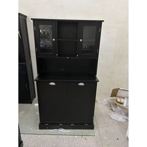 Mobiletto da Bagno Alto Nero a Due Scomparti con Cesto per Biancheria Sporca Ribaltabile e 2 Ripiani Regolabili - Product Image 1