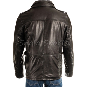 <b>Men's</b> Winter Genuine Skin Leather <b>Jacket</b> Long Sleeve High Quality Vintage Style Front Logo Stand Breathable Windproof - Product Image 4