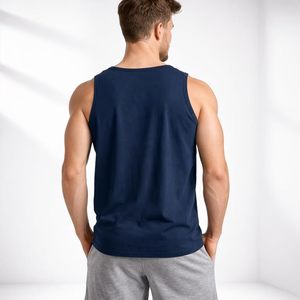 Débardeur décontracté pour homme STELLAR bleu uni, sans couture, respirant, 100 % coton, col rond, tricoté, sérigraphié - Product Image 1