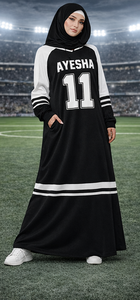 Abaya Deportiva Musulmana Personalizada, Estilo Árabe Dubai, para Fútbol, 2026, con Botones de Cuero, Diseño Turco con Bloques de Color, Tipo Cárdigan Largo - Product Image 6