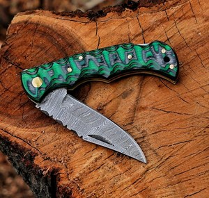 Damascus Steel <b>Folding</b> <b>Knife</b> with Back Lock Pakka Wood Handle Vertical Carry Sheath Pocket EDC Hunting Camping Custom Oem <b>Knife</b> - Product Image 3