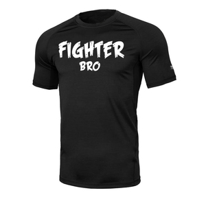 Camiseta de compresión de manga corta negra para hombre Fighter Bro, de secado rápido, con logo estampado en la parte delantera - Product Image 1