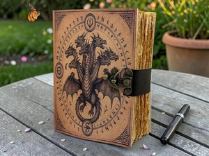 Herb Heritage Handmade Double Dragon Journal Leather Bound Grimoire DND <b>Notebook</b> Spell <b>Book</b> 200 Sheets Vintage Fantasy Gift - Product Image 4