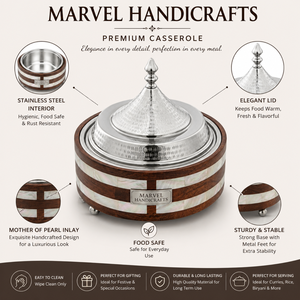 Casserole isolante en bois de qualité supérieure Marvel Handicraft avec couvercle en acier inoxydable, service de plats chauds de luxe, bol élégant pour la table - Product Image 2