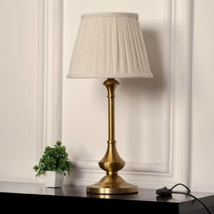 Lampe de table décorative en laiton finition antique avec abat-jour plissé blanc élégant pour salon, chambre à coucher, chevet, bureau, maison - Product Image 2