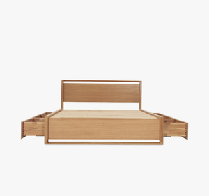 Cama Amangiri Minimalista de Madera de Teca Sólida Tapizada y Ecológica, Diseño de Panel Liso, Cama Plataforma Tamaño King para Dormitorio Interior - Product Image 4
