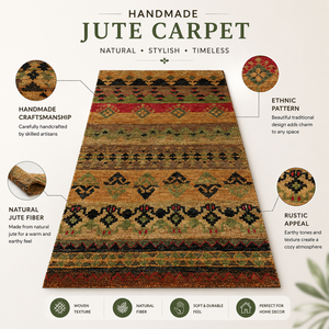 Alfombra Hecha a Mano 100% de Yute Natural, Alfombra Geométrica Vintage, Alfombra Ecológica para Sala de Estar, Dormitorio, Decoración de Hotel - Product Image 6