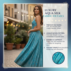 ชุดเดรสยาวผ้าไหมฮาโบไท 100% สุดหรู - ลายผ้าส่าหรีหายากสำหรับแขกในงานแต่งงาน - Product Image 3