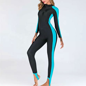 Combinaison de bain intégrale en néoprène pour femme, noire et jaune, à manches longues, taille haute, séchage rapide, coupe ajustée - Product Image 4