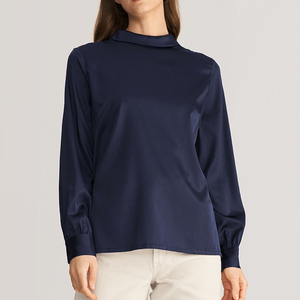 Luxury Style Pure Silk <b>Satin</b> Shirt Silk <b>Blouse</b> Women's Long Sleeve 100% Mulberry Silk Shirt - Product Image 1