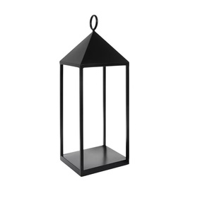 New Dynamic Design Modern Style Metal & Glass <b>Set</b> of 2 Pcs Candle <b>Lantern</b> Centerpiece for Floor Home Shiny Black Finished - Product Image 2