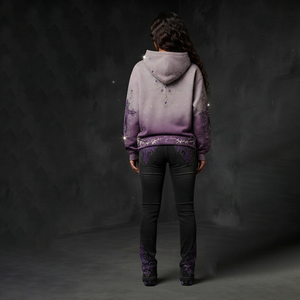 Custom Y2K Rhinestone Hoodie Men Heavyweight Cotton Vintage Ombre Wash Cross Graphic Purple Oversized <b>Punk</b> Streetwear Pullover - Product Image 1