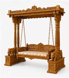 Jhula de madera de teca tallada a mano Maharaja con base de elefante, Oonjal de madera de teca de élite para interiores con pilares dobles tallados, Jhoola para el hogar - Product Image 4