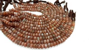 Perles de pierre de lune chocolat naturelle, facettées, rondes, de 8 à 9 mm, vendues par brin de 10 pouces de long - Product Image 2