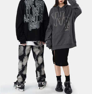 High Quality Custom Rhinestone Hoodie Oversized Streetwear Unisex Heavyweight Cotton Pullover <b>Hip</b> Hop Crystal Letter Sweatshirt - Product Image 6