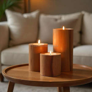 Portavelas Redondo de Madera de Acacia Hecho a Mano con Impresión en Grabado para Interiores Ecológicos y Decoración del Hogar Sostenible - Product Image 6