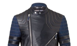 Blouson moto en cuir véritable beige pour homme, col rabattu, fermeture éclair, coupe ajustée, manches classiques, couleur unie, automne - Product Image 6