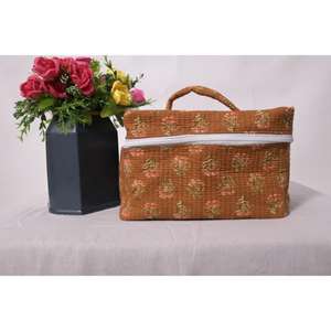 Pochette de maquillage matelassée en coton à imprimé floral, grande trousse de toilette artisanale pour voyage, fermeture éclair - Product Image 2