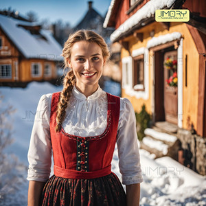 Oktoberfest Traje holandés Ropa Europea Vestidos de oficina Dirndl Fur Madchen Vintage Venta al por mayor Europa Mujeres Lana Dirndl - Product Image 4