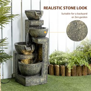 Fontana da Esterno Moderna a 4 Livelli con Ciotole in Pietra, Flusso a Cascata Regolabile e Luci LED per Patio, Giardino Zen o Villa - Product Image 4