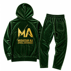 Ensemble de survêtement vert à capuche pour homme Mudassar pour les entreprises de vêtements, 100 % polyester, 340 grammes, fermeture éclair intégrale, poche avant - Product Image 2