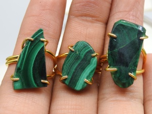 Malachite Natural Gemstone Wire Wrapping Copper Adjustable Gold Polished Rings <b>Wedding</b> Engagement Party <b>Gift</b> for Her Fashionable - Product Image 3