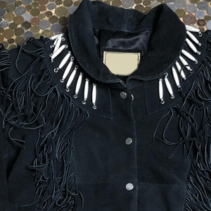 Luxury Vintage <b>Suede</b> Fringe Bomber Coat <b>Men's</b> Solid Color Cowboy Leather <b>Jacket</b> High Street Front Logo - Product Image 3