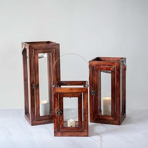 Handmade Wooden Candle <b>Lantern</b> Square Hanging <b>Lantern</b> with Metal Handle for Home Decor <b>Christmas</b> Party - Product Image 1