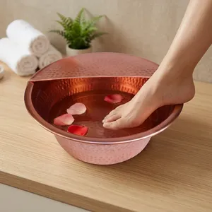 Cuenco de Pedicura de Cobre Puro Hecho a Mano de Alta Calidad |   Moderno Lavabo para Spa de Pies Ayurvédico con Diseño Personalizado y Logotipo, Apto para Lavavajillas - Product Image 1