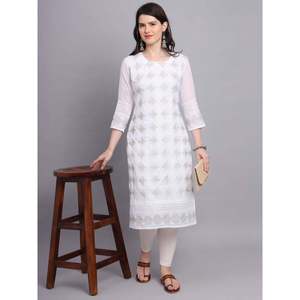 MODA GEORGETTE CHICKENKARI TRABAJO SOLO KURTI BLANCO - Product Image 1