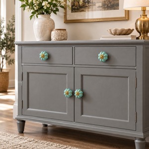 SHUBHAM Turquoise <b>Ceramic</b> Flower Cabinet <b>Knob</b> with Gold Accents Decorative <b>Drawer</b> Dresser Wardrobe Furniture Handle - Product Image 5