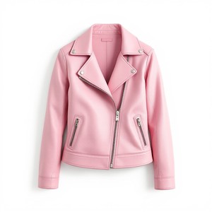 Chaqueta de moto rosa para mujer, de piel sintética, con cuello vuelto, cierre de cremallera, manga larga, chaqueta ajustada de piel de oveja auténtica tejida para mujer - Product Image 5
