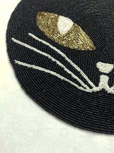 Round Beaded Embroidery Placemat Artistic Handmade Table <b>Mat</b> <b>Cat</b> Face Design for Wedding Home Dining - Product Image 3