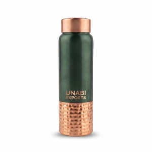 2026 New Launched <b>Copper</b> Water <b>Bottle</b> Green Metallic Body Hammered Base Screw-On Lid Eco-Friendly Reusable Travel Outdoor Hiking - Product Image 1