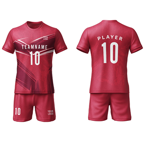 Ensemble de football personnalisé pour hommes – Maillot et short de qualité supérieure, coupe classique, col ras du cou, motif géométrique uni, 100 % polyester, sublimation - Product Image 1