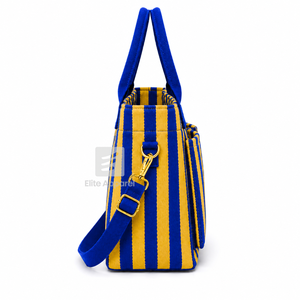 Custom Sigma Gamma Rho Sorority Tote bag Blue and gold Embroidered Logo Striped Daily Use Large Capacity <b>Canvas</b> Tote bag - Product Image 4