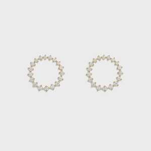 Boucles d'oreilles clous cercle ouvert en or massif 14K, luxe classique, fermeture push-back, pour usage quotidien, diamant taillé certifié IGI 1,20 ct, clarté VS+ - Product Image 1