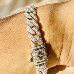 Pulsera de Diamantes Moissanite Iced Out, Joyería Hip Hop para Raperos, Pulsera de Eslabones Cubanos de Plata Esterlina 925, Pulsera Cubana para Hombre - Product Image 2