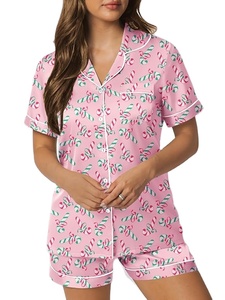 Pyjamas d'extérieur élégants pour femmes 100 % coton respirant, imprimés et résistants à la décoloration, pour le printemps et l'été – Vêtements de nuit pour femmes à prix abordable - Product Image 1