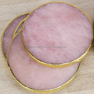 natural crystal healing stone agate gemstone pink <b>rose</b> quartz healing heart shape gemstone natural coaster with <b>gold</b> trim - Product Image 4
