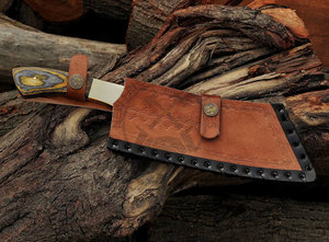 Custom Handmade Damascus Steel Chef Cleaver Knife 12" Full Tang Fixed Blade Ambidextrous Kitchen Chopper Exotic Wood Brass - Product Image 6