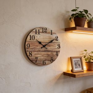 Rustic Wood Grain <b>Wall</b> <b>Clock</b> – Silent Farmhouse Decor, <b>Vintage</b> Style Living Room Art - Product Image 1