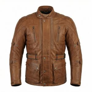 แจ็คเก็ตหนังแท้สำหรับขี่มอเตอร์ไซค์คุณภาพดีที่สุดสำหรับผู้ชาย รุ่นใหม่ล่าสุดสำหรับฤดูหนาว พร้อมแผ่นป้องกันที่ถอดออกได้ สามารถสั่งทำได้ - Product Image 1