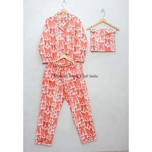 Nueva llegada: Conjunto de pijama de verano 100% algodón, lindo y sencillo, estampado a mano, suave, ligero y cómodo para mujer. - Product Image 3