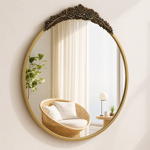 <b>Gold</b> Round Wall <b>Mirror</b> Floral Crest Metal Frame Decorative Luxury <b>Mirror</b> for Living Room Bedroom Entryway Home Wall Decor Use - Product Image 2