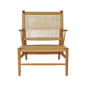 Chaise de salle à manger en teck design avec dossier et assise en corde tressée, imperméable et écologique, durable pour les intérieurs de cafés élégants - Product Image 4