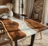 Table de salle à manger en bois de noyer massif de luxe, avec plateau en résine époxy, idéale pour café, cuisine, restaurant, directement de l'usine